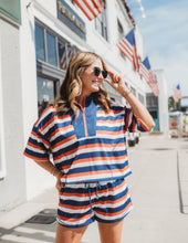 Load image into Gallery viewer, Striped Top Front Zip Shorts Set
