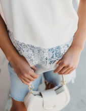Load image into Gallery viewer, Asymmetric Lace Hem Patchwork Tee
