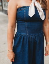Load image into Gallery viewer, Strapless Denim Midi Dress
