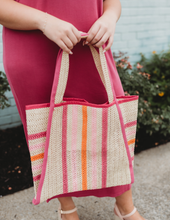Load image into Gallery viewer, Oversized Striped Straw Braided Tote Bag
