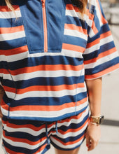 Load image into Gallery viewer, Striped Top Front Zip Shorts Set
