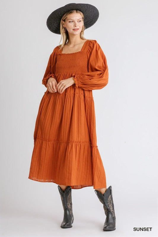 Ruffle Cuffed Long Sleeve Square Necklin