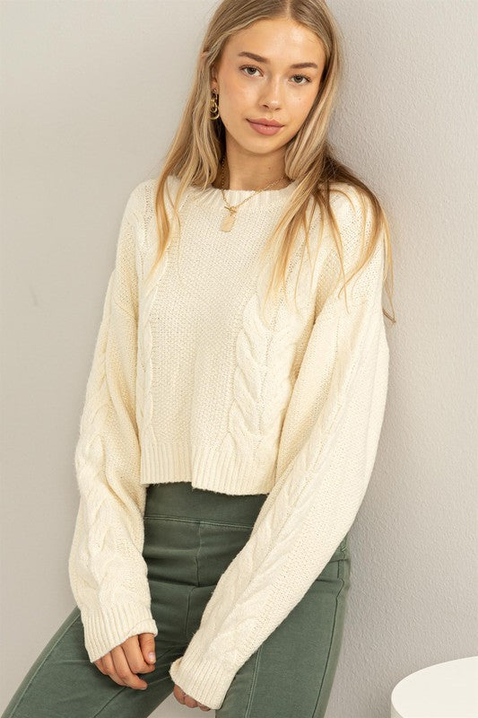 CABLE-KNIT CROPPED SWEATER