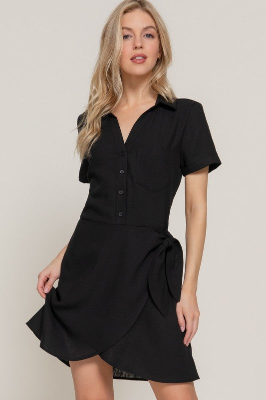 Button Down Side Bow Linen Effect Mini D