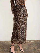 Load image into Gallery viewer, Leopard Mesh Pencil Midi Skirt

