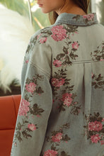 Load image into Gallery viewer, Flower Printed Denim Button Up Shirt
