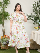 Load image into Gallery viewer, Plus Floral Short Sleeve Belted Midi Shi
