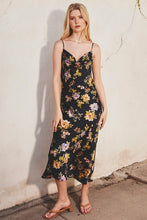 Load image into Gallery viewer, Satin Floral Cowl Neck Midi Dress
