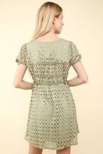 Load image into Gallery viewer, Puff Sleeve Eyelet Flare Mini Dress
