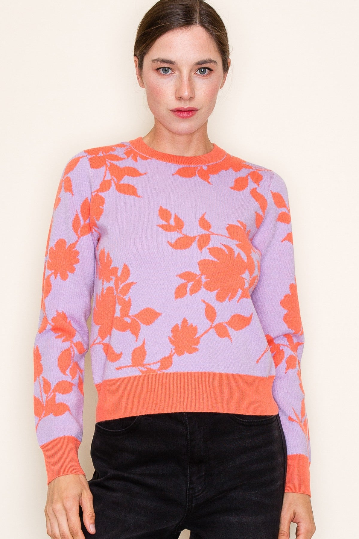 Floral Prints Crew Neck Pullover Sweater