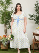 Load image into Gallery viewer, Plus Floral Tile Print Contrast Tie Midi
