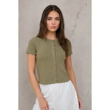 Load image into Gallery viewer, Scalloped Short Sleeve Button Down Knit

