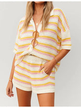 Load image into Gallery viewer, Color block Stripe Short Sleeve Shorts S

