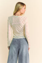 Load image into Gallery viewer, RIBBON EMBROIDERED LONG SLEEVE MESH TOP
