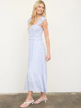 Load image into Gallery viewer, Stripe Smocked Ruffle Trim Midi Dress
