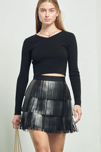 Load image into Gallery viewer, FAUX LEATHER FRINGE MINI SKIRT
