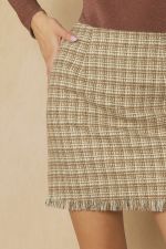 Tweed mini skirt featuring raw hem