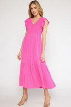 Load image into Gallery viewer, V-neck ruffle sleeve tiered midi dress

