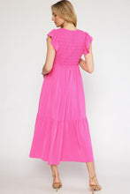 Load image into Gallery viewer, V-neck ruffle sleeve tiered midi dress
