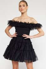 Load image into Gallery viewer, Off the shoulder tiered tulle mini dress
