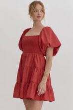 Load image into Gallery viewer, Square neck puff sleeve tiered mini dress
