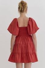 Load image into Gallery viewer, Square neck puff sleeve tiered mini dress
