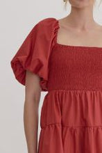 Load image into Gallery viewer, Square neck puff sleeve tiered mini dress
