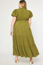 Load image into Gallery viewer, PLUS V-neck bubble sleeve tiered midi dress
