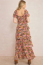 Load image into Gallery viewer, Floral print square neck puff sleeve tie
