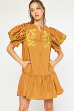Load image into Gallery viewer, Floral embroidered short sleeve v-neck mini dress.
