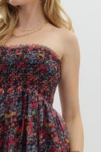 Load image into Gallery viewer, Printed tier ruffle strapless midi dress
