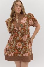 PLUS Floral print short puff sleeve pullover