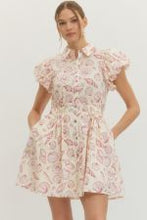 Load image into Gallery viewer, Shell print short puff sleeve mini dress
