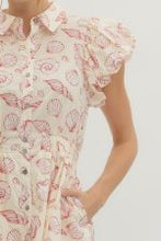 Load image into Gallery viewer, Shell print short puff sleeve mini dress
