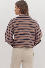 Load image into Gallery viewer, Stripe long sleeve collared cropped cardigan
