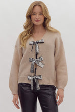 Load image into Gallery viewer, Sequin self-tie bow sweater
