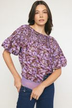 Load image into Gallery viewer, Print boat neck puff sleeve bodysuit
