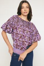 Print boat neck puff sleeve bodysuit