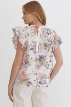 Load image into Gallery viewer, Lace floral print high neck ruffle sleeve
