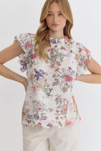 Load image into Gallery viewer, Lace floral print high neck ruffle sleeve
