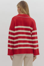 Load image into Gallery viewer, Stripe long sleeve v-neck collared knit
