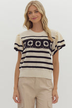 Load image into Gallery viewer, Stripe short flutter sleeve Crochet sweater
