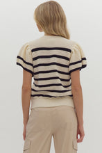 Load image into Gallery viewer, Stripe short flutter sleeve Crochet sweater
