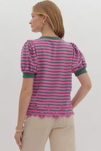 Load image into Gallery viewer, Stripe puff sleeve top featuring floral
