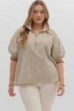 PLUS Stripe pattern half-zip closure short pu