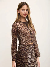 Load image into Gallery viewer, Leopard Sheer Mesh Button Down Knit Crop
