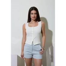 Load image into Gallery viewer, Scoop Neck Button Down Split Hem Knit Ta
