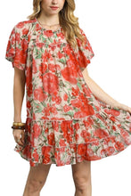 Load image into Gallery viewer, Sheer Watercolor Floral Tiered Mini Dres
