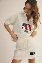 Load image into Gallery viewer, Usa Collared Top And Skirt Set
