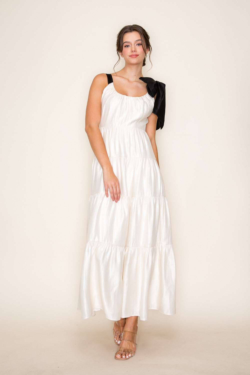 Contrast Tie-Strap Tiered Dress  Dreams Boutique, LLC